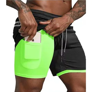 American Leisure Double-Layer Quick Dry Water Resistant Floral Sports Shorts Elastic Waist for Running Basketball Gym Fitness