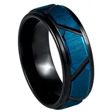 Wholesale price black and bule with groove with step 8mm tungsten carbide ring men fashion jewelry Wedding Rings