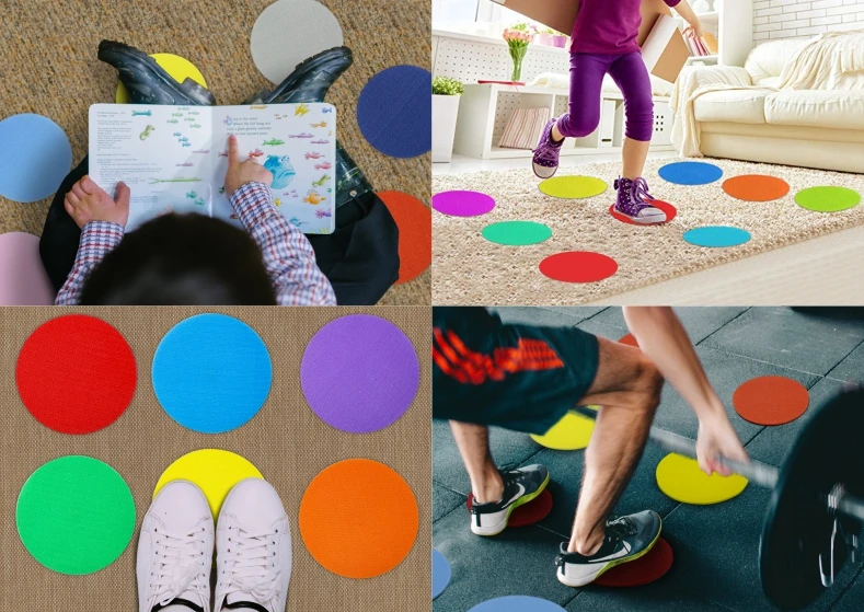 Carpet Spots Markers, Hotpai 30 Pack Sitting Classroom Floor Mark Spots, 6 Colors Rug Circles Marker Hook Dots