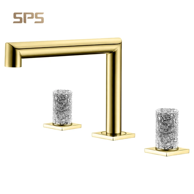 A3002 Factory Sale Fancy Luxury Deck Mounted Three Holes Bathroom Faucet Brass Sink Tap Hot Cold Water Mixer Basin Faucet