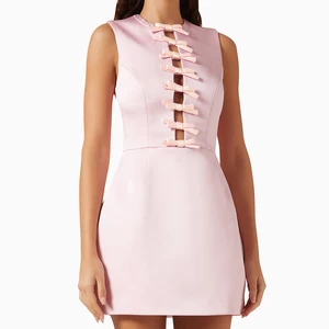 Wisrise Fashion  Custom Clothing Lady Style Women's Pink Sleeveless Hollow Out Bow Detail Slim Fit Mini Dress