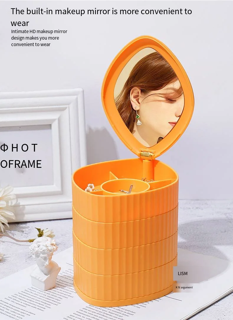 Creative multi-functional rotating leaf jewelry box Desktop storage box Earrings necklace headdress with mirror jewelry box supplier