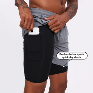 Wholesale Polyester and Spandex Athletic Shorts for Men 2 in 1 Sports Shorts 5 Inch Custom Training Gym Shorts Men