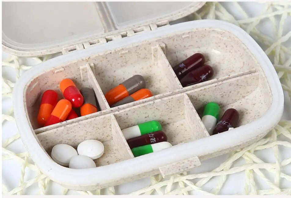 8 Отсек двойное уплотнительное кольцо пшеничной таблетки коробка портативная соломенная медицина ящик для хранения мини портативный пластиковая аптечка