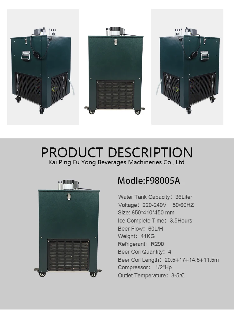 Quality 90l/h Beer Cooler Dispenser With 4 Beer Coil Chiller For