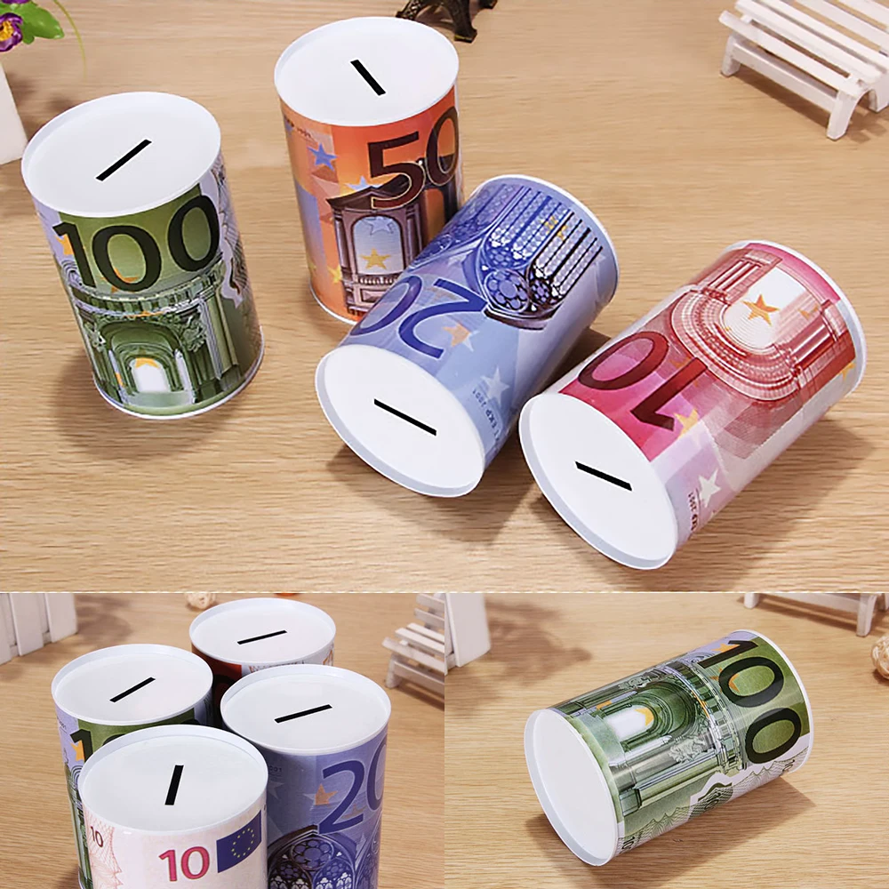 Wholesale Custom Logo Design Kids Gift Different Country Money Pattern Saving Money Box Piggy Bank Tin Coin Bank