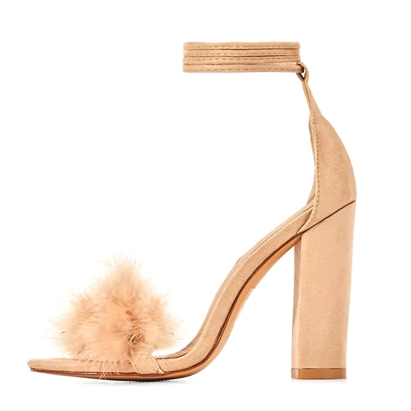 block heels with fur