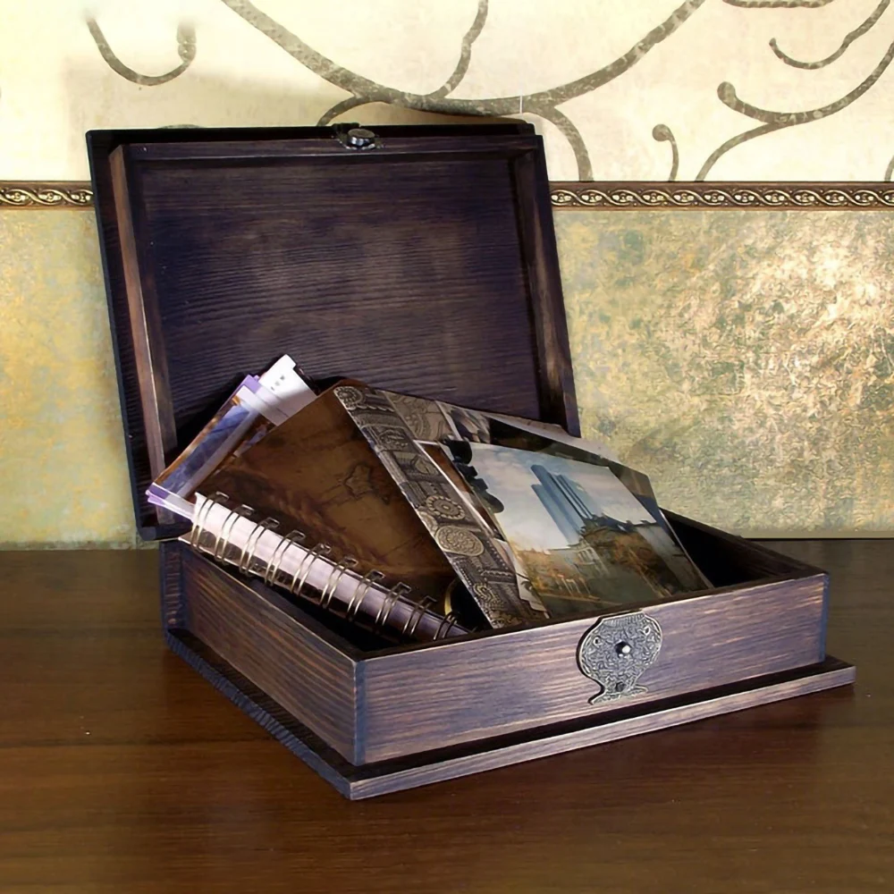 Old Style Distressed Decorative Book Boxes Holy Bible Container Lovers Customized Pine Wooden Book Shaped Gift Box