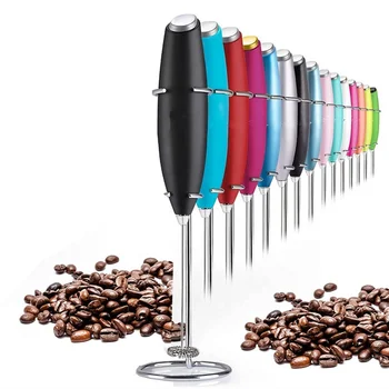 Customize Logo Gift Electric Cappuccino Coffee Blender Hand Matcha Foam Maker Handheld Battery Milk Frother Foamer with Stand