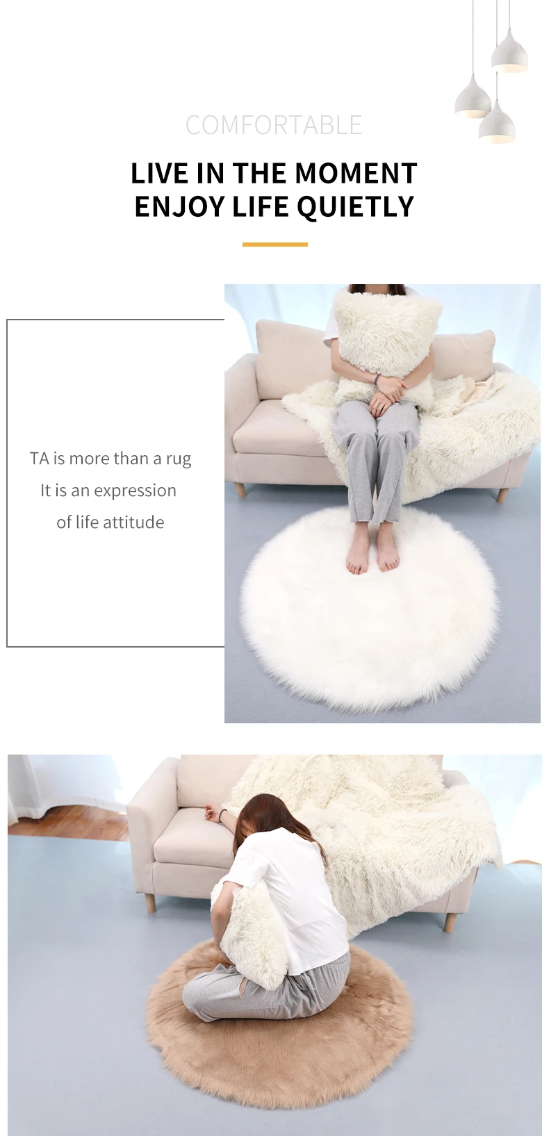 Round Pink Faux Fur Rugs Bedroom Washable Long Hair Soft Fluffy Seat