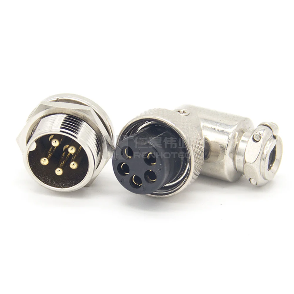 GX16 5Pin 90 Derece Havacılık Konnektörü, IP55, 250V, 5A