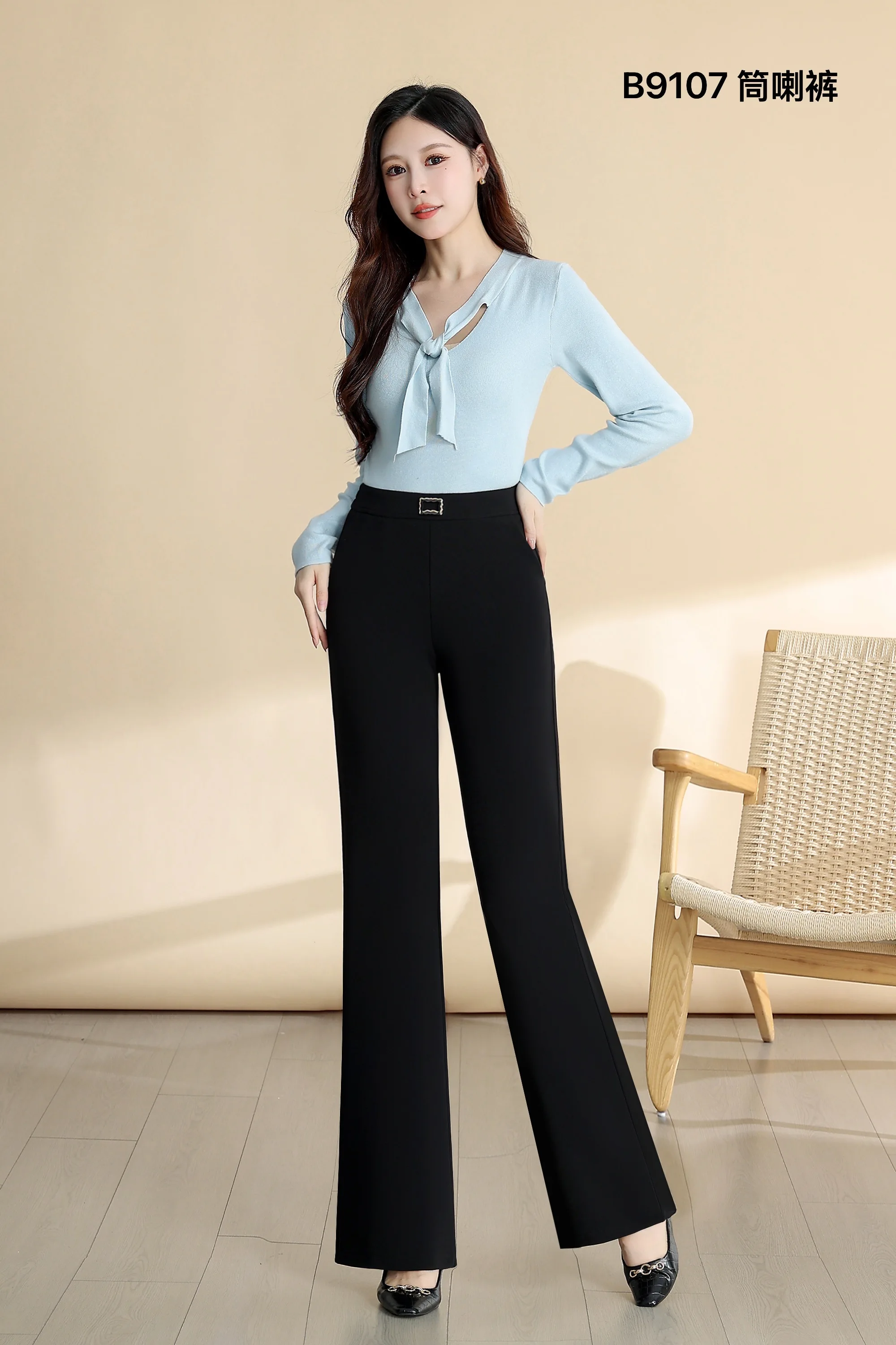 2025 Autumn-Winter Collection - New Loose Straight High-Waist Casual Pants in Size - Slim Fit Design with Solid Pattern