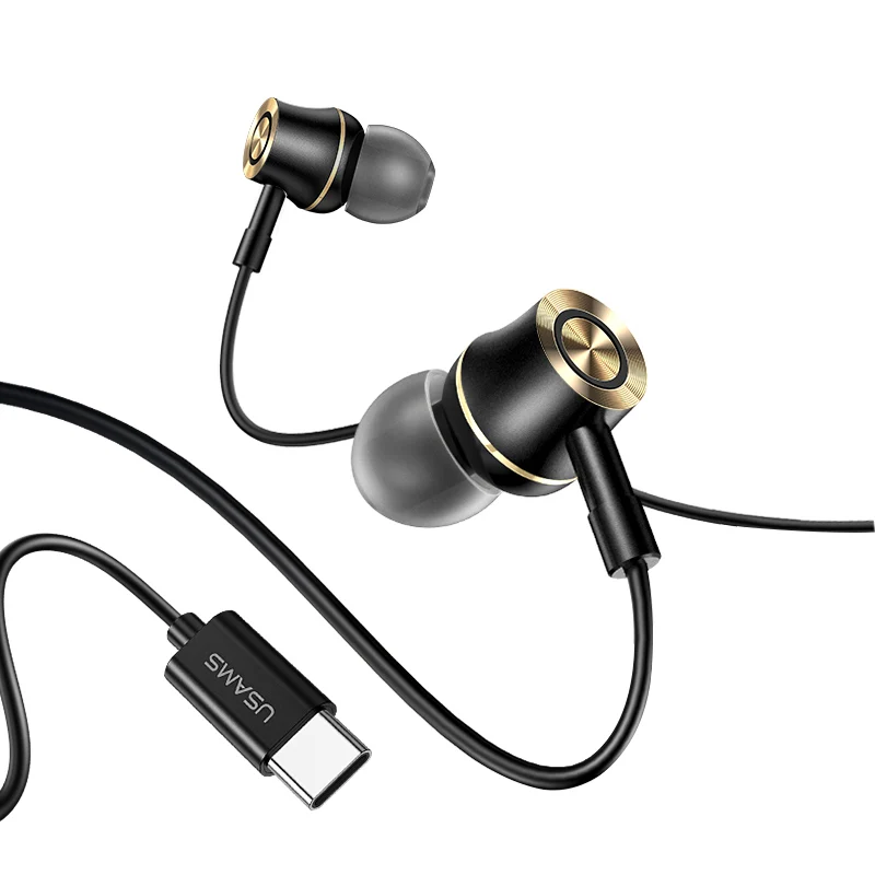 USAMS EP-43 металлические наушники type-c с регулятором громкости USB C проводные наушники-вкладыши Игровые для