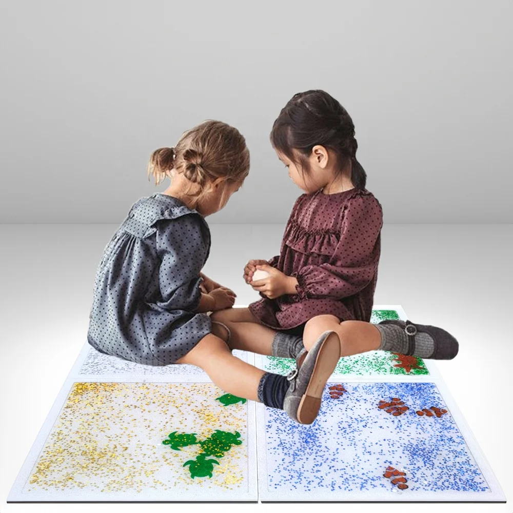 50x50CM Vinyl Translucent Creative Sensory Mats Color Flowing Liquid Sensory Floor Tiles Toys For Kid