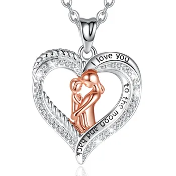 925 Sterling silver jewelry custom heart love you mom mother and child pendant necklace