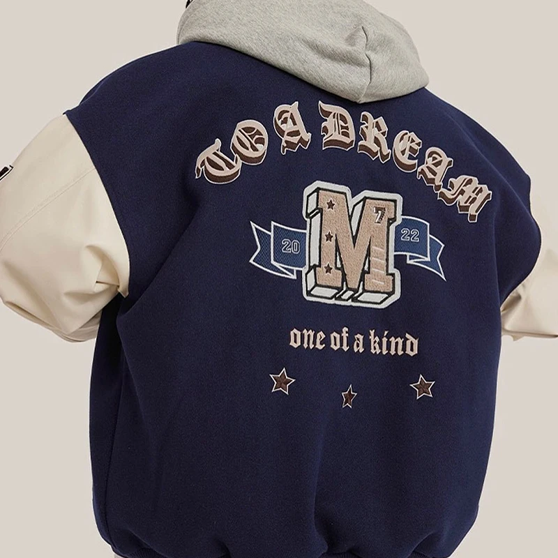 OEM Custom High Quality Men Embroidery Patch Warm College Jacket Bomber Letterman Varsity Jacket for Men