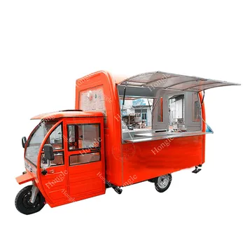 Outdoor Mobile Food Truck Cart Trailer Gasoline Mobile Coffee Truck Fast Food Vending Tricycle