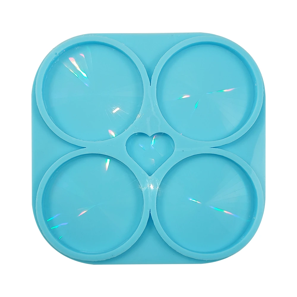 M89 Diy 4 Cavity Round Circle Holographic Coaster Silicone Resin Mold