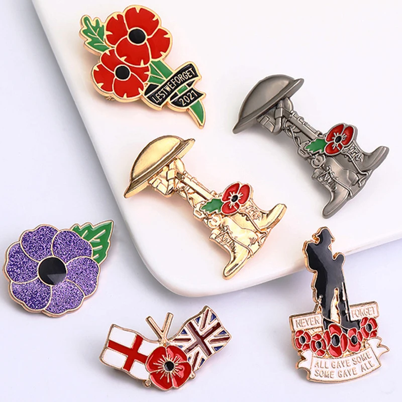 Factory Enameled Poppy Flower Lest We Forget Pin Badge United Kingdom 