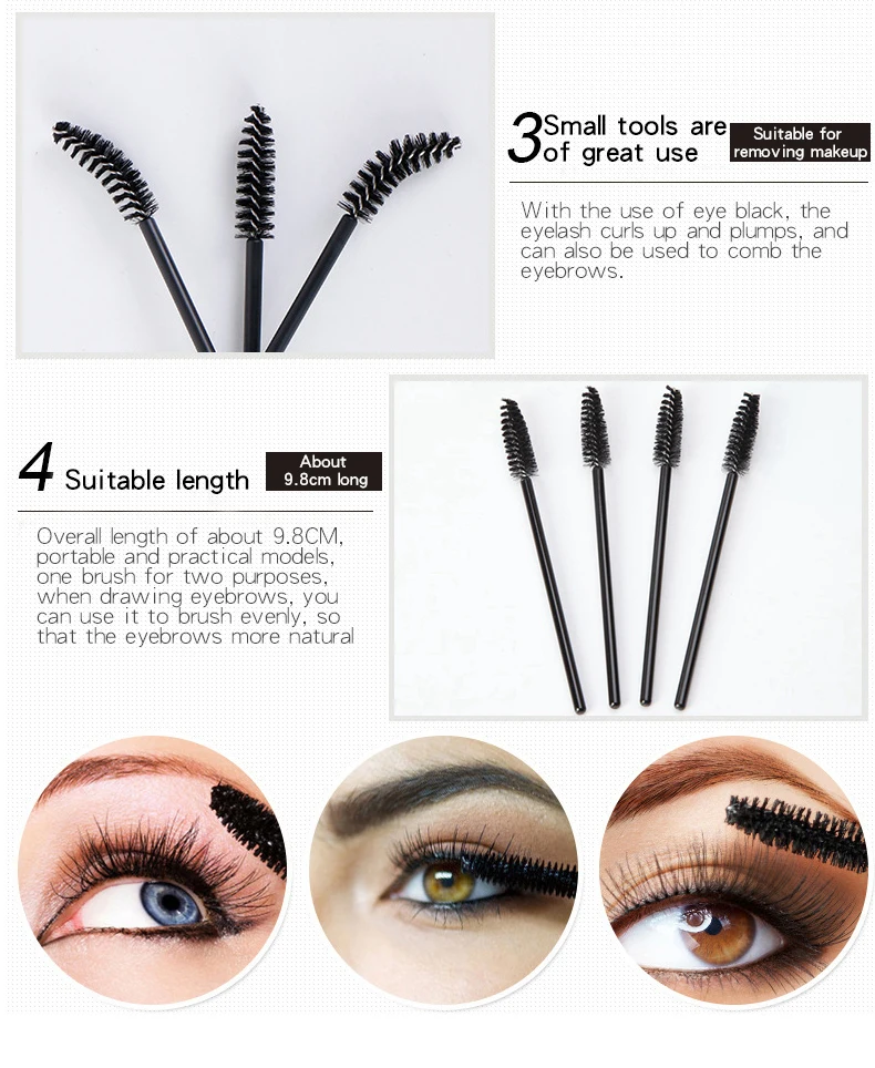 50pcs/bag Black Disposable Micro Mascara Brush Small Portable Lash