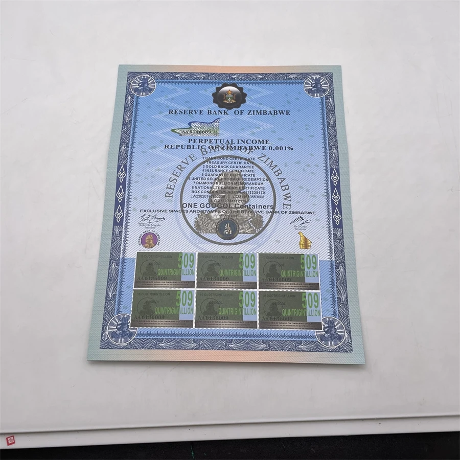 Great Zimbabwe Banknotes One Googol Containers 509 Quintrigintillion Paper Notes Scrolls Money
