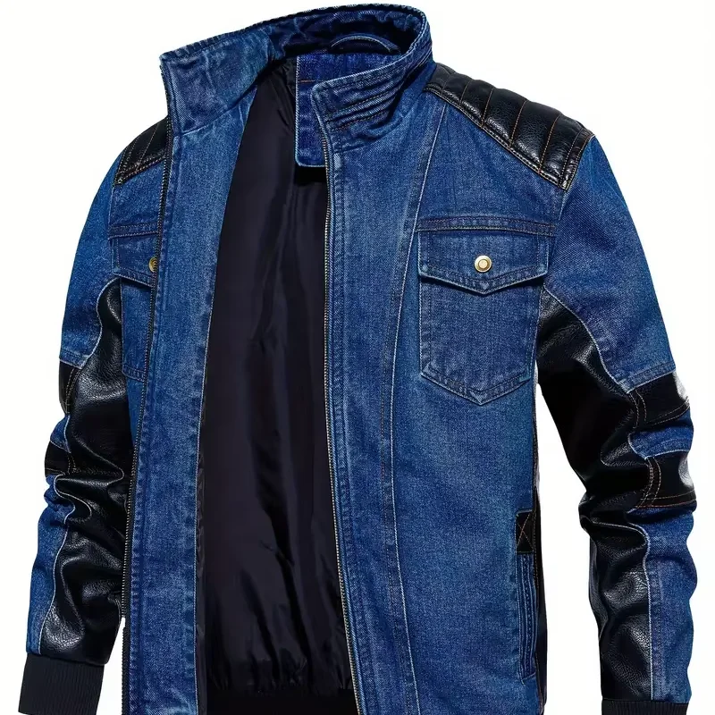専用Leather Collar Zip-Up Denim Jacket Leather Collar Zip-Up Denim Jacket