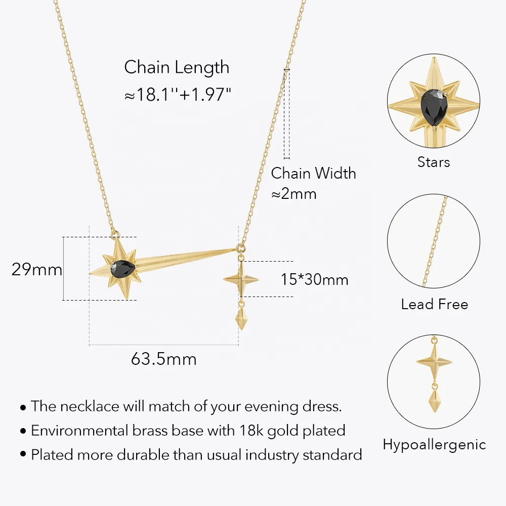 Original Design 18K Gold Plated Brass Jewelry New In Black Zircon Irregular Octagon Pendant For Women Party Necklace P223363