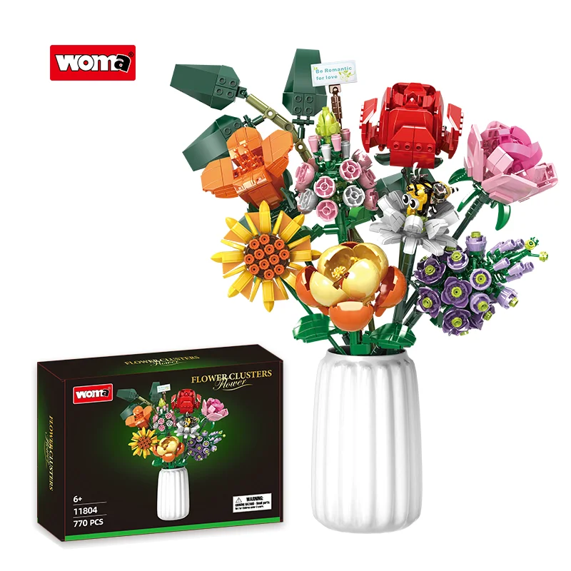 Woma Toys 11804: Assemble 8 Flower Brick Bouquet Set - Building