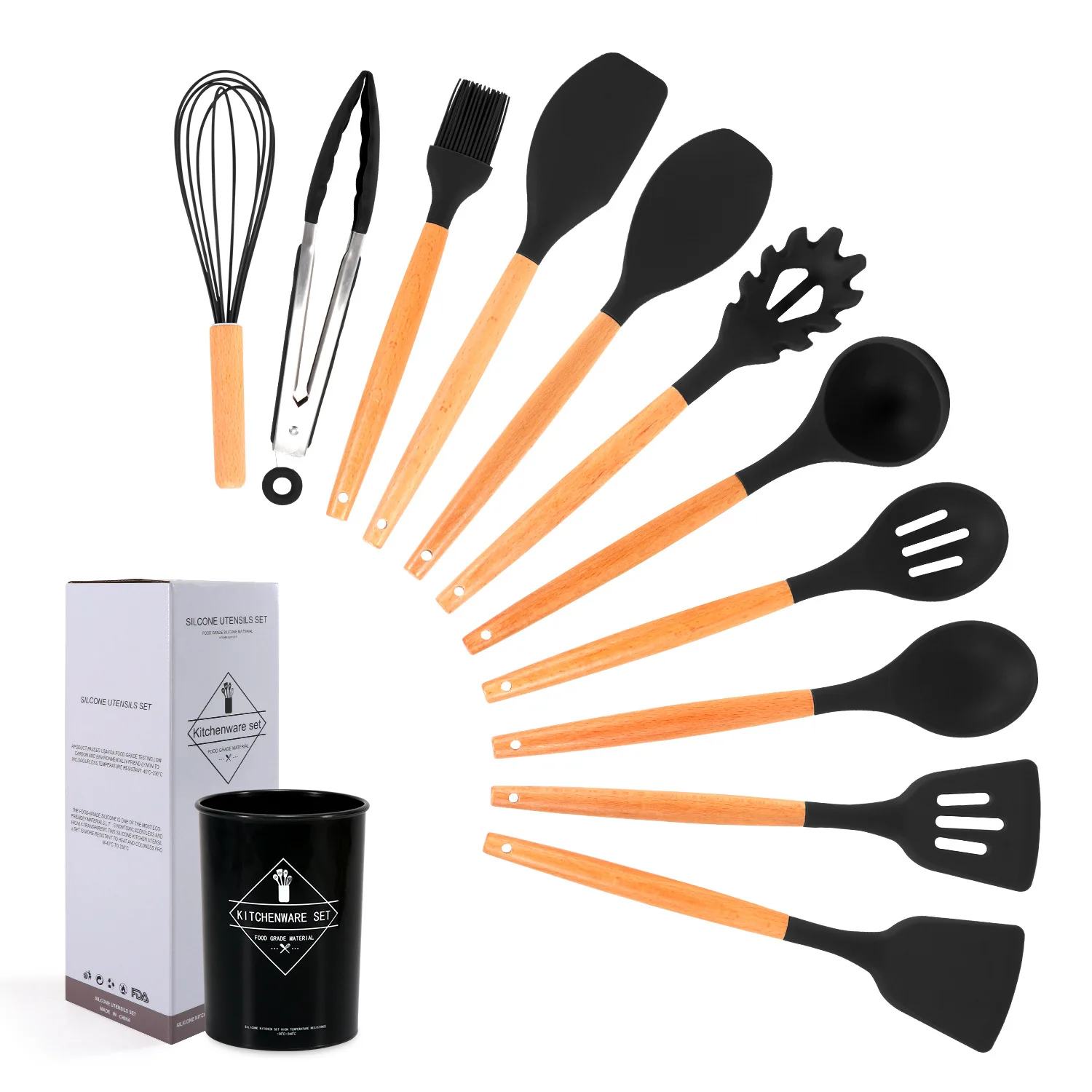 New Arrival Heat Resistant Silicone Cooking Utensils Set, 12