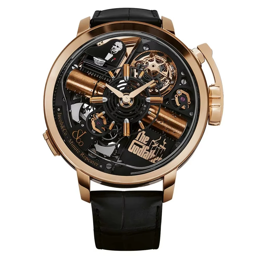 Jacob Co Watch Godfather Watch Steel case Genuine Leather Strap