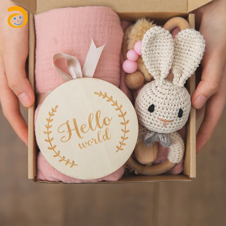 100% Organic Cotton Crochet Teether Cute Giraffe Baby Teether Toys Newborn Baby gift teether set