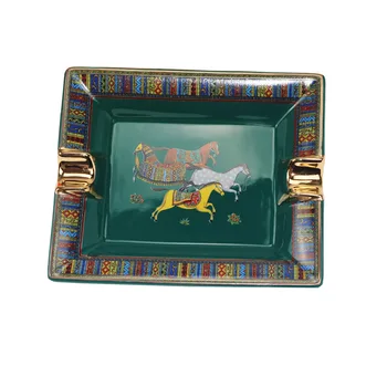 Luxury Green Cigar Ashtray Porcelain Classic Square Hotel Bar Ceramic Cigar Ashtray With Gift Box