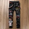 Jeans Neri da Uomo Casual Stampati a Vestibilità Slim