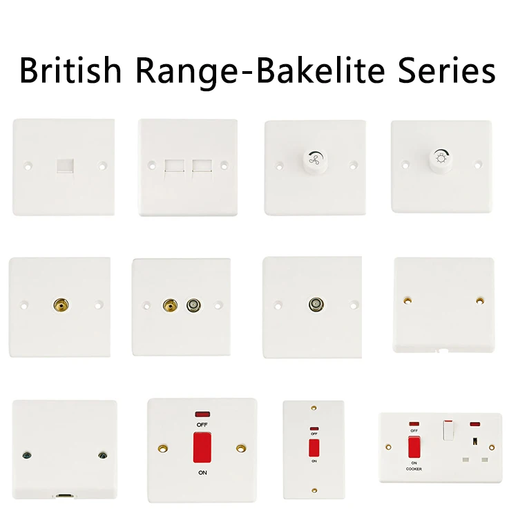 VNX Universal Best Seller Electrical Plug Socket 10A Bakelite Wall Switches British Standard White Panel Socket Outlet for Home