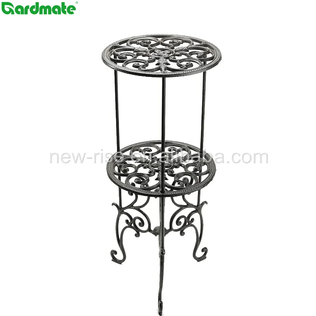 Decorative Vintage Style Indoor Outdoor Garden 2 Tiers Heavy Duty Cast Iron Potted Plant Stand
