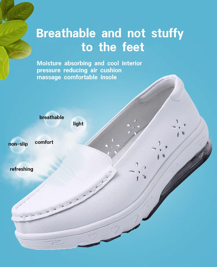 Nurse Nursing Shoes Hospital for Women White Shoes Comfort Hollow Out Breathable Anti-slip Flat Safety Work Shoes