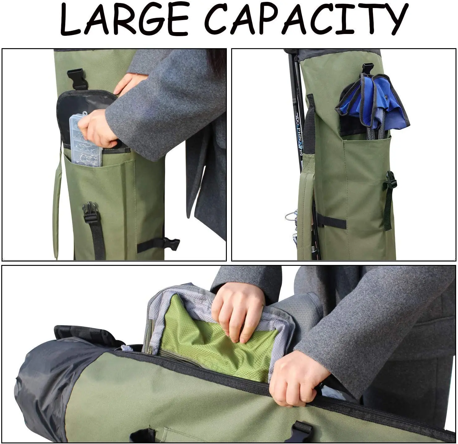 Durable Canvas Fishing Rod & Reel Organizer Bag Travel Carry Case