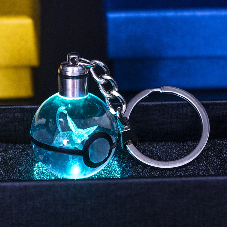 High Quality Cheap Crystal Keychains Custom logo Anime Carton Crystal Led Pokeball Keychain for Kids Souvenirs