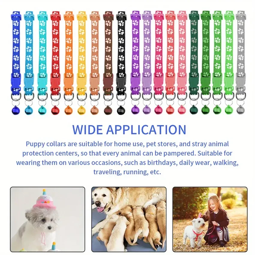 Adjustable Nylon Dog Collar with Quick Release Buckle Durable Paw Pattern Print Bell and Breakaway Design for Pets
