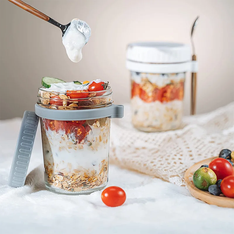 Overnight Oats Containers With Lids And Spoons Glass Mason Overnight ...