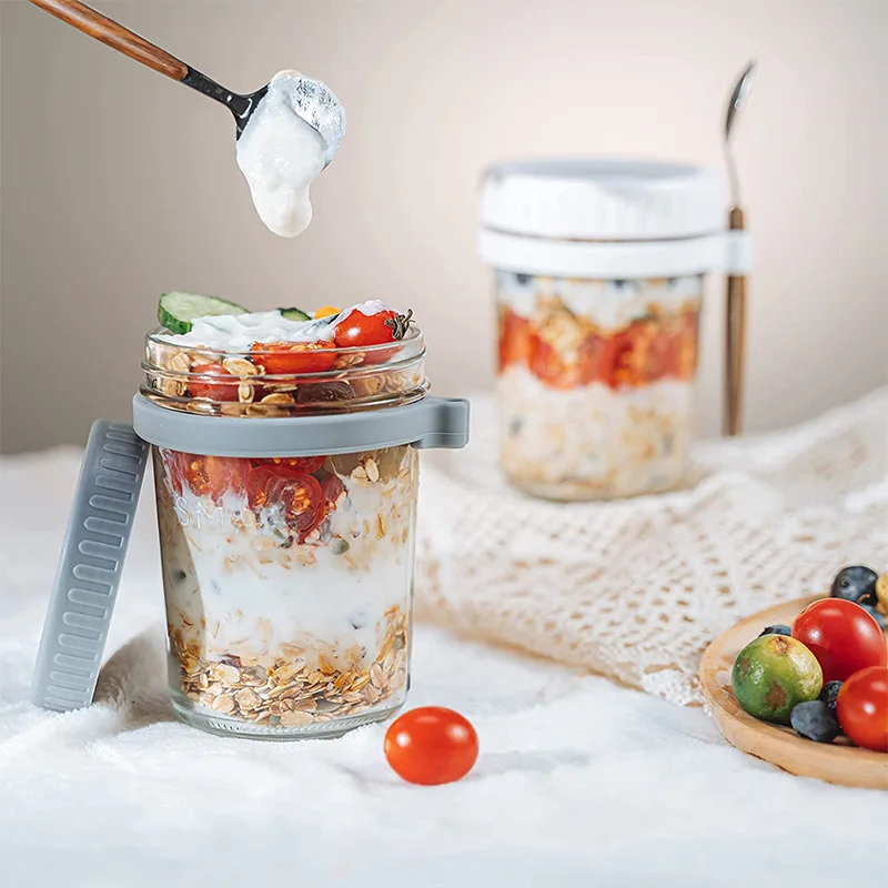 Overnight Oats Containers With Lids And Spoons Glass Mason Overnight