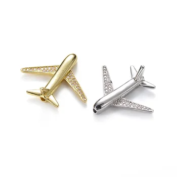 Micro Pave CZ Rhodium & Golden Plated Jewellery Charms Pendants Plane Airplane Charm Pendant For Jewelry Making