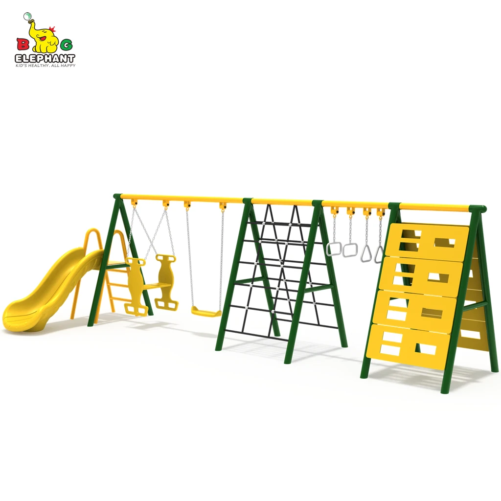 metal swing set with climbing wall