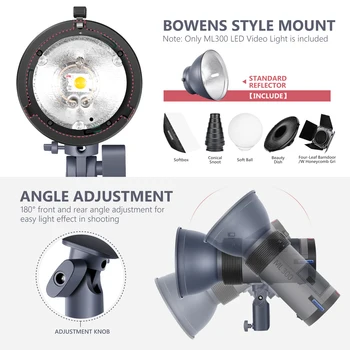 Neewer ML300 300W GN60 Outdoor Studio Flash Strobe Li-ion Battery Powered Cordless Moonlight with Wireless Trigger,Full Power detail image
