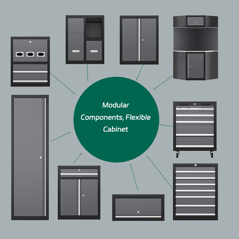 4-Unit Modular Tool Cabinet with Workbench for Workshop, Garage, and Industrial Storage
