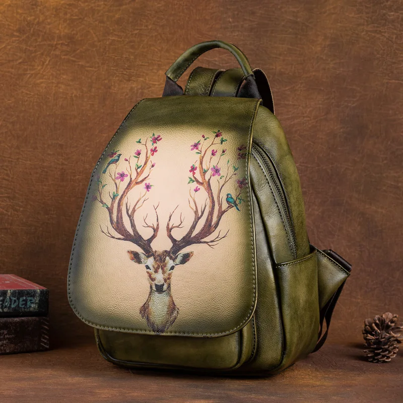 Genuine Leather Animal Print Ladies Backpack - Retro Handmade Travel Bag  for Women, Perfect for Daily Use & Outdoor Adventures