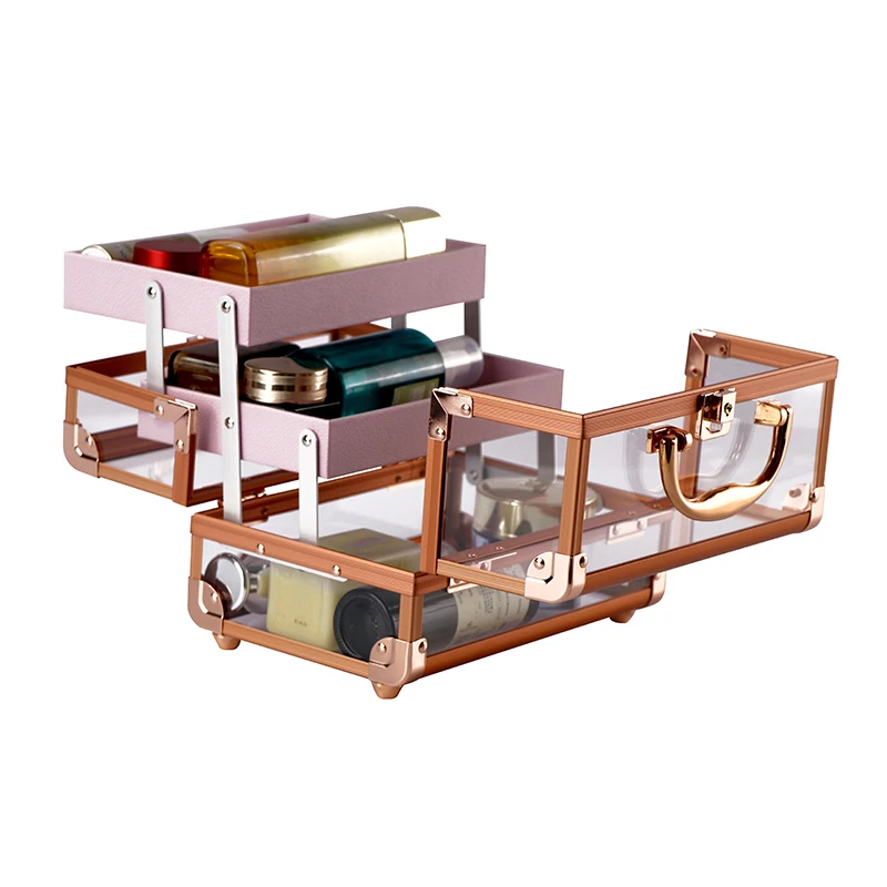 Aluminum Makeup Vanity Box With Lock Acrylic Makeup Organizer Clear Box