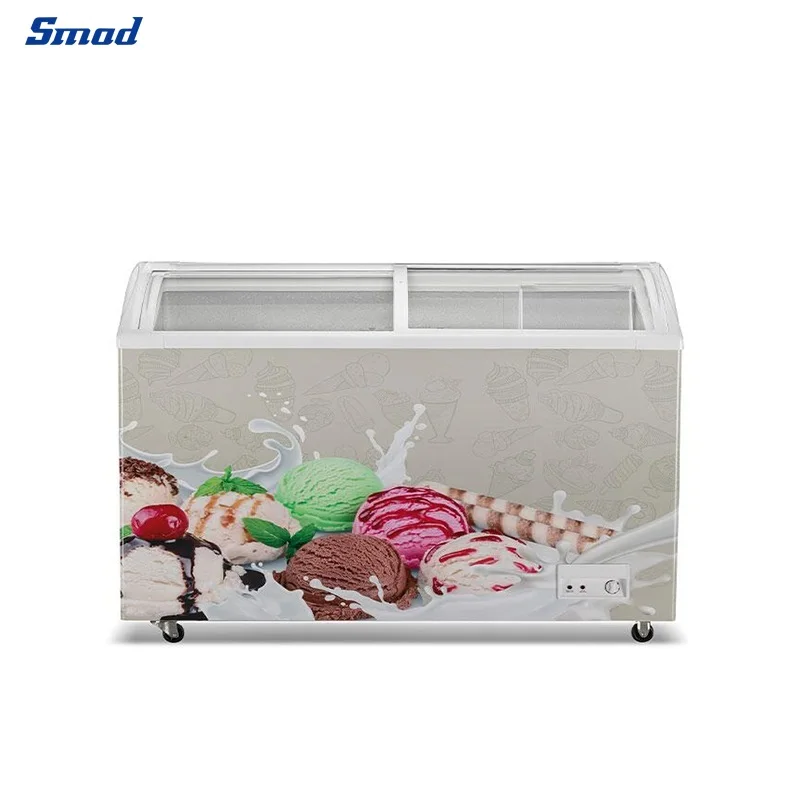 Double Glass Sliding Door Ice Cream Chest Freezer Top Open Vertical Ice