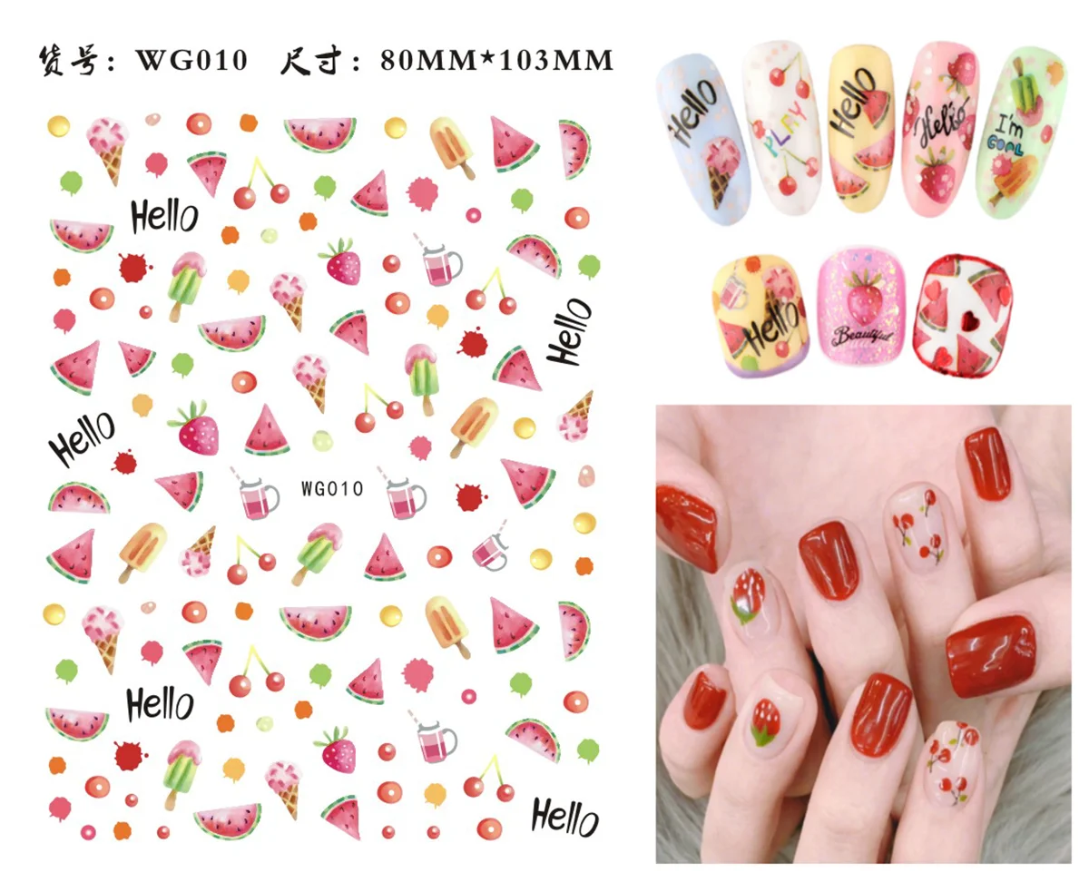 Summer Fruit Nail Stickers 3d Lemon Watermelon Cherry Fruits Strawberry
