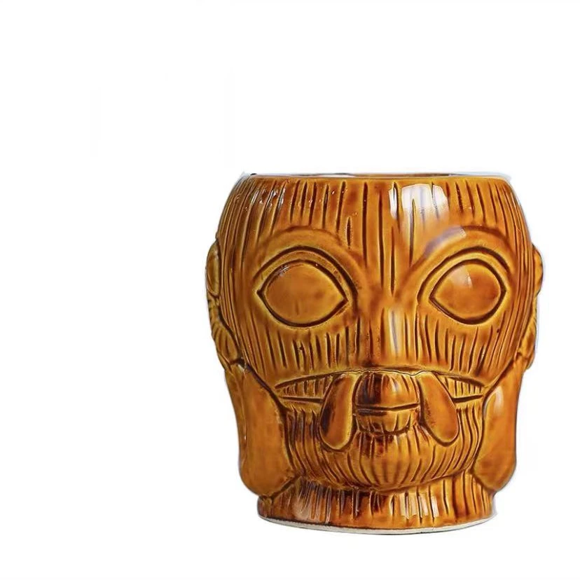 Vintage Style Tiki Mugs Good Quality Brown Ceramic Hand Painted Face Design 700ml Capacity Spoon for Coffee for Business Gifts